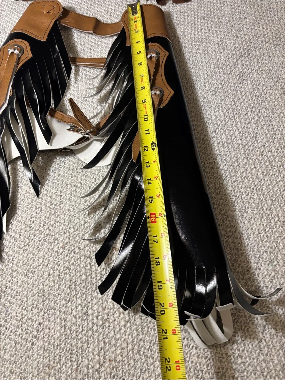 Kids Black & Tan Chaps and Brown Western Fringe Vest Costume Set